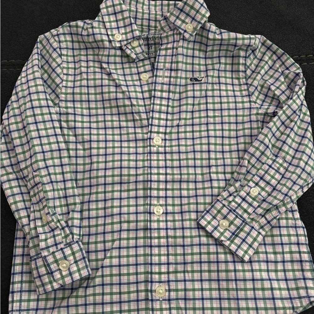 Vineyard Vines Kids Checkered Button-Down Shirt - Green, Blue, and Pink
